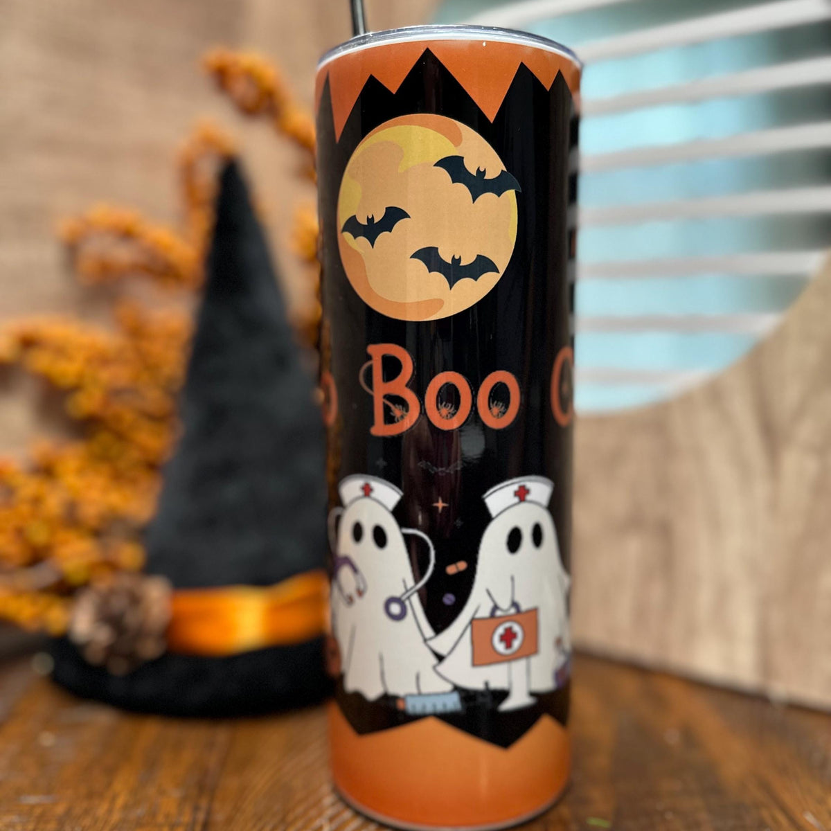 Personalized halloween nurses tumbler, Ghost cup with straw and lid, Nurses tumbler, Halloween nurses,