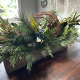 Winter table arrangement in 20”x4”x4” wooden box. Perfect for Christmas and the entire winter season. Great housewarming gift!