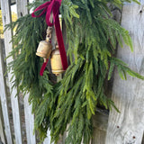 Norfolk pine front door wreath with brass bells, winter wreath, Christmas door wreath, gift for home decor lovers, perfect for winter season