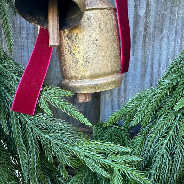 Norfolk pine front door wreath with brass bells, winter wreath, Christmas door wreath, gift for home decor lovers, perfect for winter season