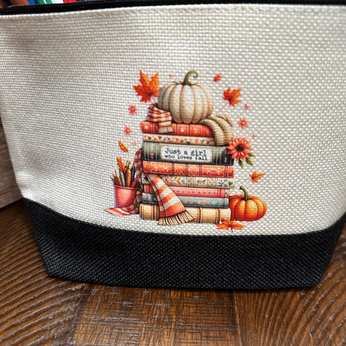 Personalized cosmetic bag for the fall and book lover. Pencil case. Matching accessories. Perfect custom gift!