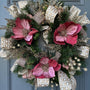 Christmas wreath for front door, Gold and pink wreath, Holiday pink magnolia and gold accents, Pine wreath with pink and gold, gift