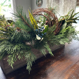 Winter table arrangement in 20”x4”x4” wooden box. Perfect for Christmas and the entire winter season. Great housewarming gift!