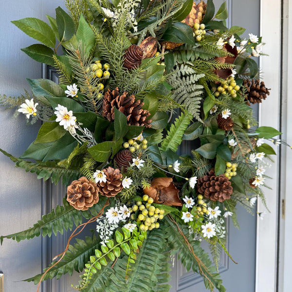 Year round greenery wreath, artificial, housewarming gift,