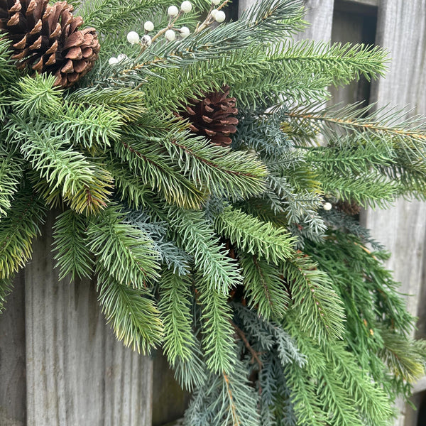 Winter front door faux wreath, handmade rustic pine wreath, farmhouse wreath, housewarming gift, comes in three sizes, 30” shown in photo