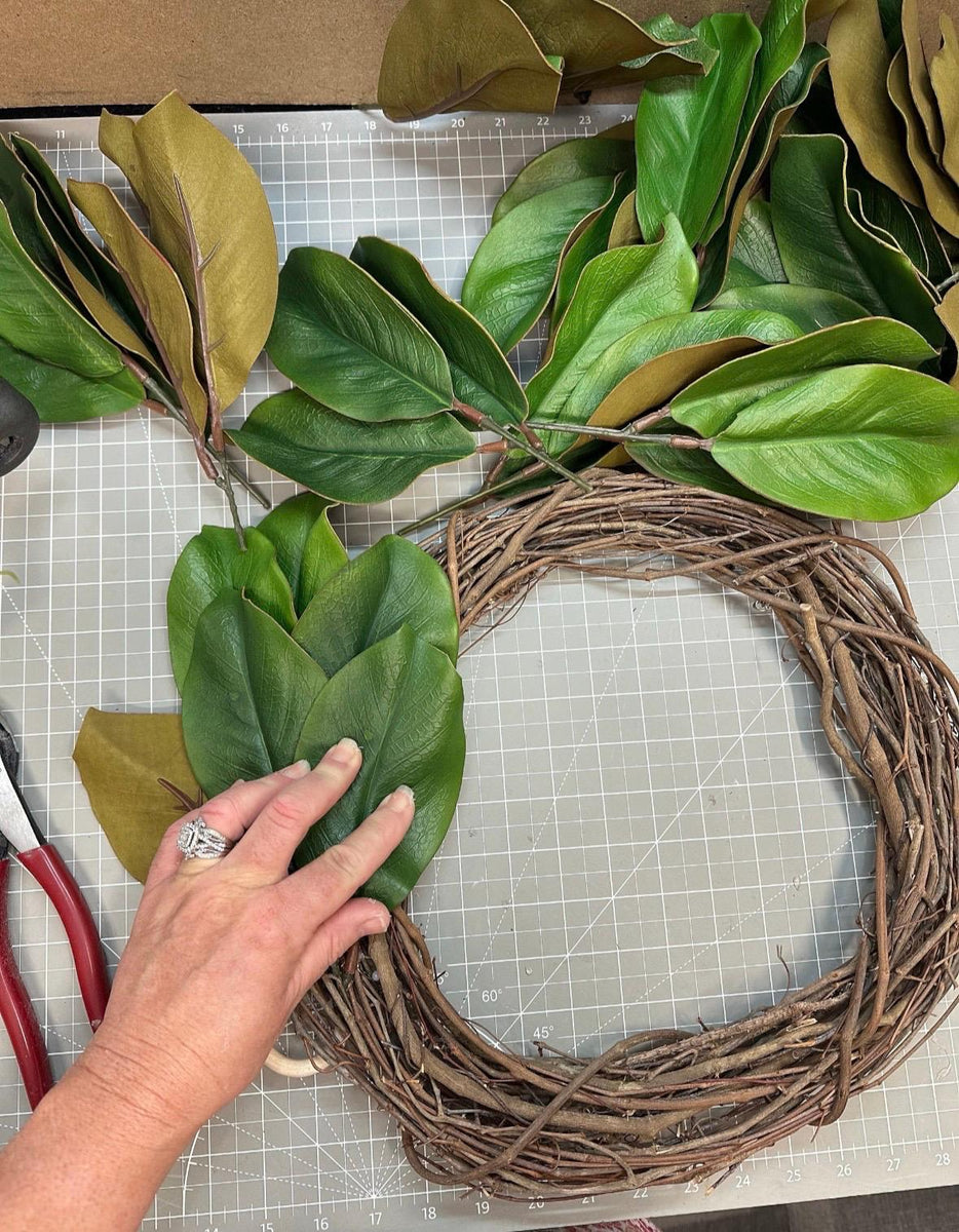 Personalized Magnolia Wreath | Handmade Magnolia Wreath | White Blooms and Green Leaves | Front Door Decor