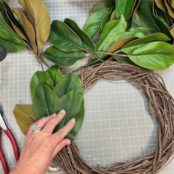 Personalized Magnolia Wreath | Handmade Magnolia Wreath | White Blooms and Green Leaves | Front Door Decor