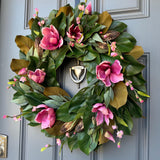 Personalized Magnolia Wreath | Handmade Magnolia Wreath | White Blooms and Green Leaves | Front Door Decor