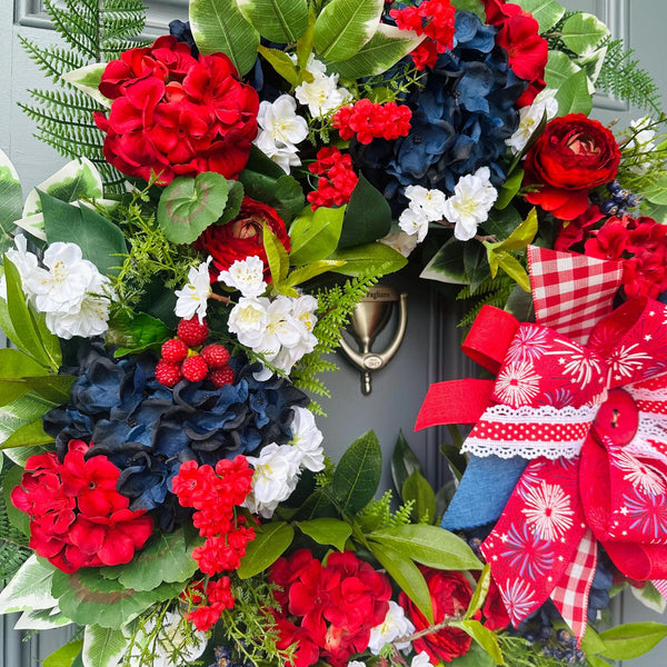 Red, White and Blue Front Door Wreath, Faux Wreath, Home Decor Wreath For Women