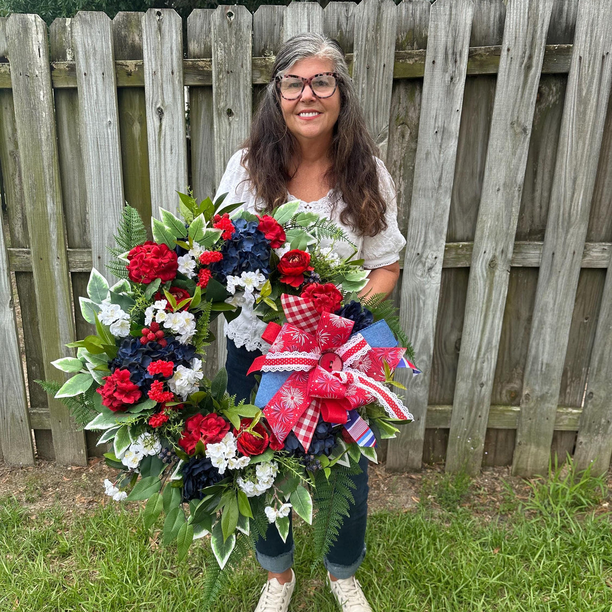 Red, White and Blue Front Door Wreath, Faux Wreath, Home Decor Wreath For Women