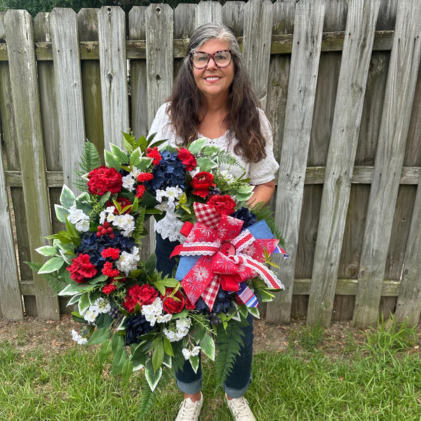 Red, White and Blue Front Door Wreath, Faux Wreath, Home Decor Wreath For Women