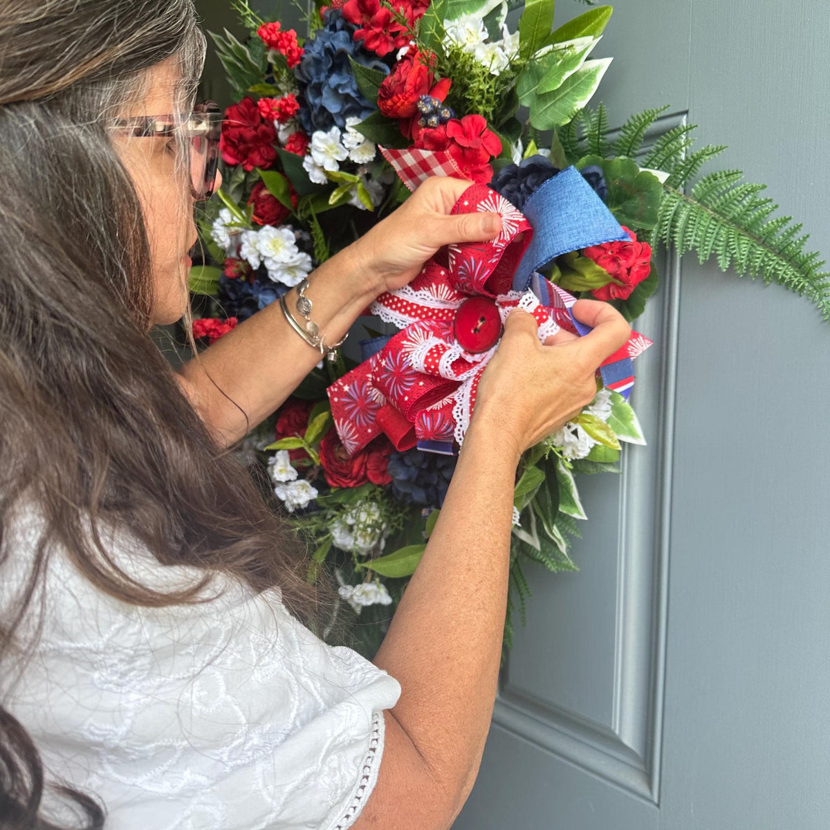 Red, White and Blue Front Door Wreath, Faux Wreath, Home Decor Wreath For Women