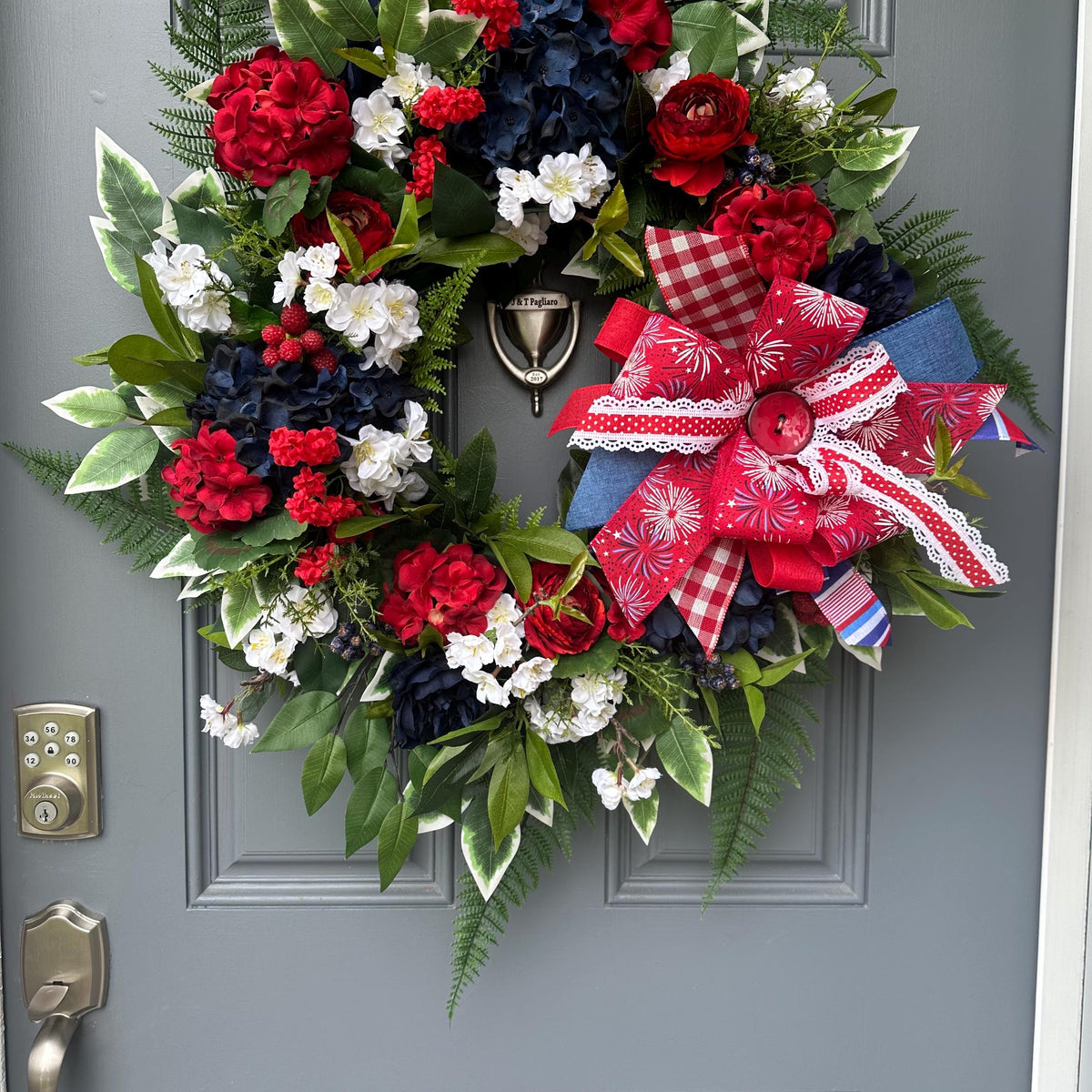 Red, White and Blue Front Door Wreath, Faux Wreath, Home Decor Wreath For Women