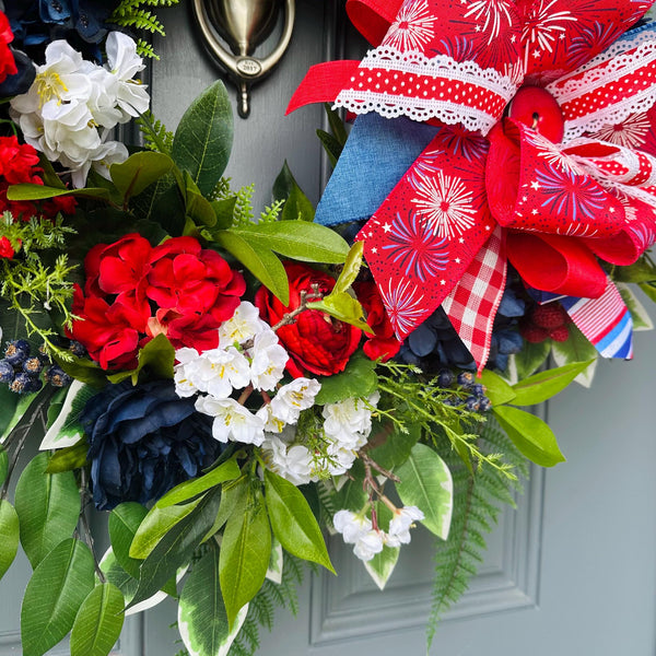 Red, White and Blue Front Door Wreath, Faux Wreath, Home Decor Wreath For Women