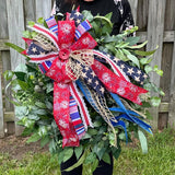 Eucalyptus year round greenery front door wreath comes with a 4th of July bow which can easily be changed for every season and holiday
