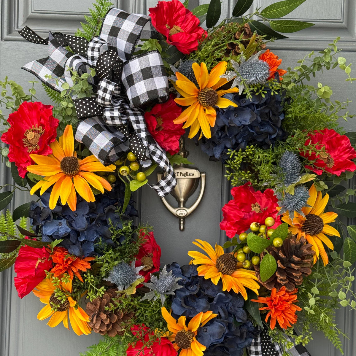 Colorful front door wreath, handcrafted unique design comes in three sizes! Country rustic farmhouse wreath, housewarming gift