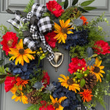 Colorful front door wreath, handcrafted unique design comes in three sizes! Country rustic farmhouse wreath, housewarming gift