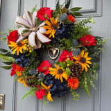 Colorful front door wreath, handcrafted unique design comes in three sizes! Country rustic farmhouse wreath, housewarming gift