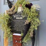 Halloween Wreath | Witch Decor | Magic | October 31 Decorations | Primitive Witch Wreath | Witch's Hat | Spooky | Leather Spell Book | BOO!