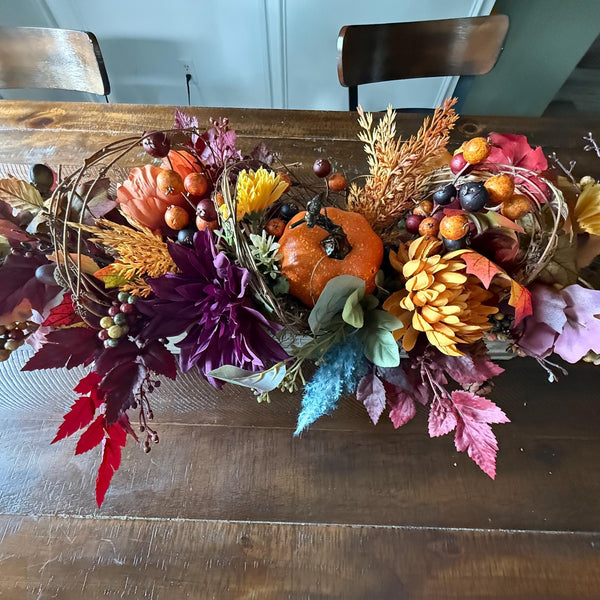 Table wood centerpiece, Thanksgiving table decor, harvest decoration, Autumn arrangement, farmhouse decor, housewarming/hostess gift 20x4x4