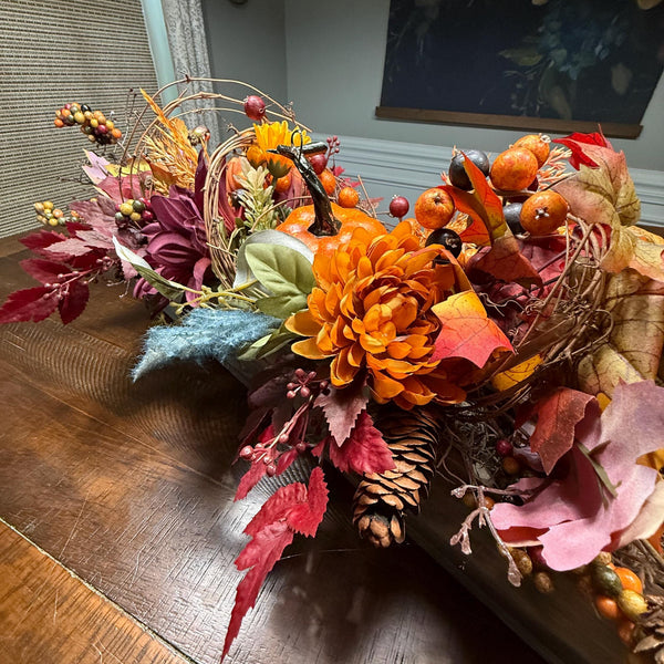 Table wood centerpiece, Thanksgiving table decor, harvest decoration, Autumn arrangement, farmhouse decor, housewarming/hostess gift 20x4x4
