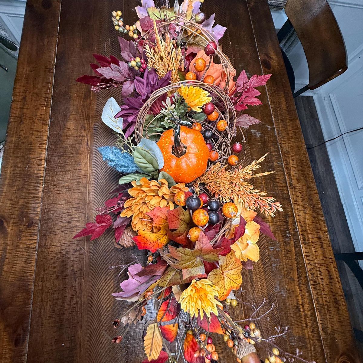 Table wood centerpiece, Thanksgiving table decor, harvest decoration, Autumn arrangement, farmhouse decor, housewarming/hostess gift 20x4x4