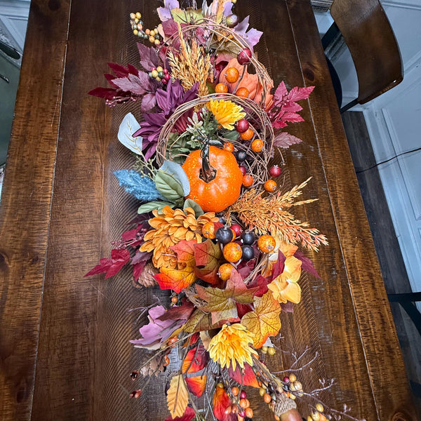 Table wood centerpiece, Thanksgiving table decor, harvest decoration, Autumn arrangement, farmhouse decor, housewarming/hostess gift 20x4x4
