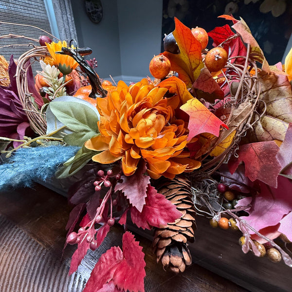 Table wood centerpiece, Thanksgiving table decor, harvest decoration, Autumn arrangement, farmhouse decor, housewarming/hostess gift 20x4x4