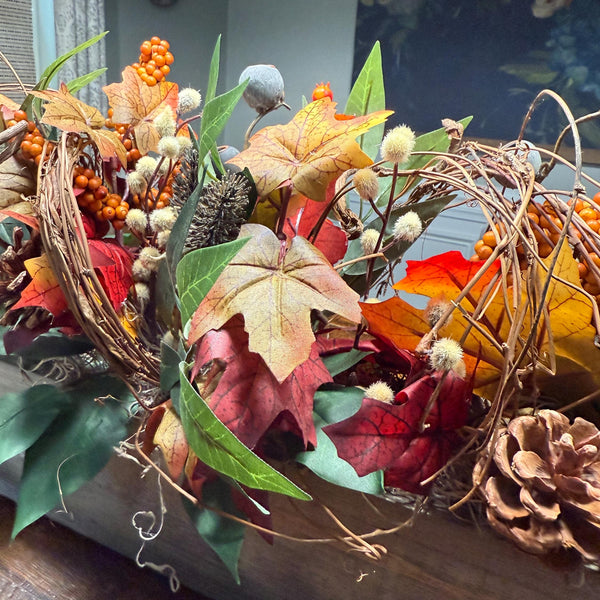 Table fall centerpiece, Thanksgiving table decor, Fall floral decor, Autumn arrangement, farmhouse decor, housewarming/hostess gift, 20x4x4