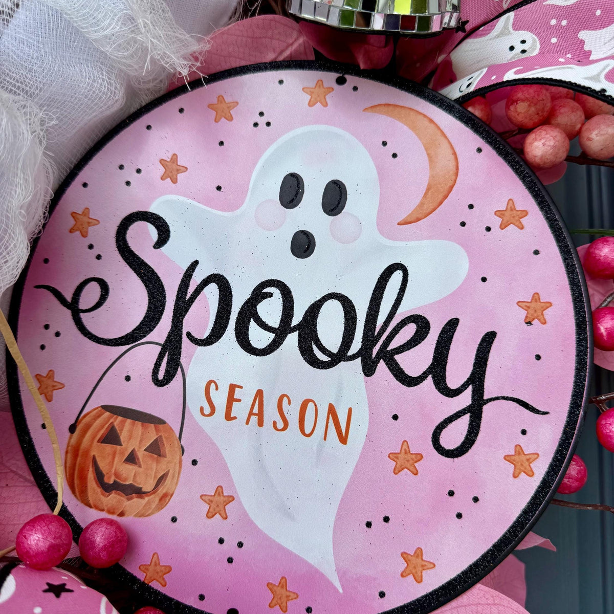 Pink Ghost Halloween Wreath | Halloween Decorations | October Pink Awareness Month Wreath | Cancer Awareness Month | Glam Ghost | 22”