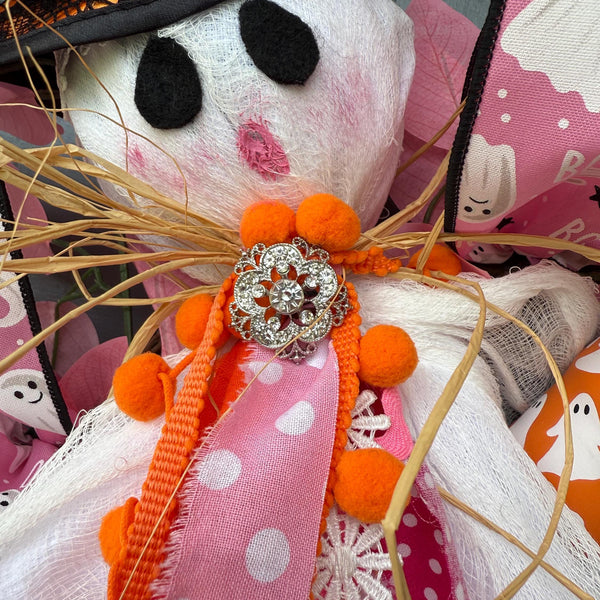 Pink Ghost Halloween Wreath | Halloween Decorations | October Pink Awareness Month Wreath | Cancer Awareness Month | Glam Ghost | 22”