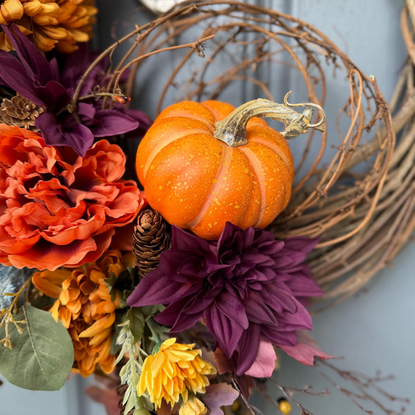 Fall front door wreath, Autumn wreath, Thanksgiving wreath, Harvest wreath, Fall foliage, Housewarming gift, Fall decoration, 20”,24”, 30”