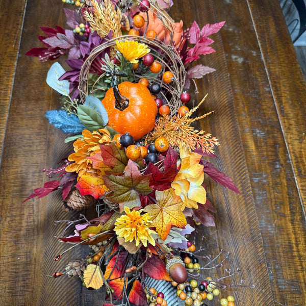 Table wood centerpiece, Thanksgiving table decor, harvest decoration, Autumn arrangement, farmhouse decor, housewarming/hostess gift 20x4x4