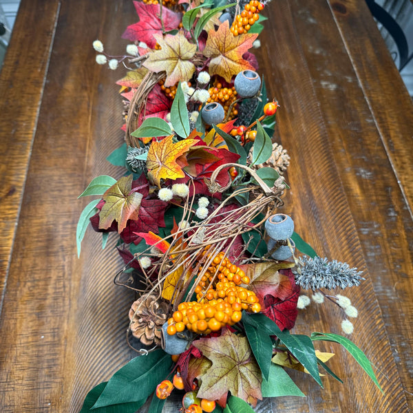 Table fall centerpiece, Thanksgiving table decor, Fall floral decor, Autumn arrangement, farmhouse decor, housewarming/hostess gift, 20x4x4