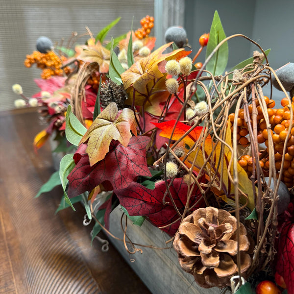 Table fall centerpiece, Thanksgiving table decor, Fall floral decor, Autumn arrangement, farmhouse decor, housewarming/hostess gift, 20x4x4