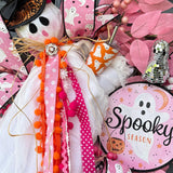 Pink Ghost Halloween Wreath | Halloween Decorations | October Pink Awareness Month Wreath | Cancer Awareness Month | Glam Ghost | 22”
