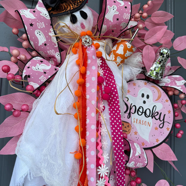 Pink Ghost Halloween Wreath | Halloween Decorations | October Pink Awareness Month Wreath | Cancer Awareness Month | Glam Ghost | 22”