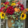 Wreath fall basket filled with autumn flowers, XL 24”x24”x9, Perfect for entry way hook, Thanksgiving decor, Housewarming and hostess gifts!