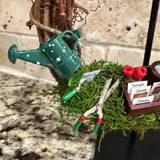 Wreath for garden and bird lover, mini wreath on a metal stand perfect for a desk, kitchen sink or just on a end table. 6” wreath stand