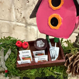 Wreath for garden and bird lover, mini wreath on a metal stand perfect for a desk, kitchen sink or just on a end table. 6” wreath stand