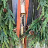 Fall greenery norfolk pine front door wreath with brass bells, Fall season, Thanksgiving wreath, Autumn wreath, Velvet double sided ribbon