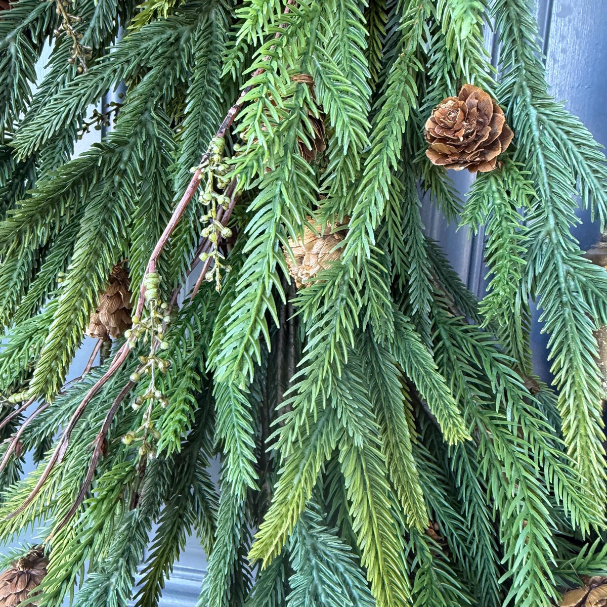Hanukkah wreath, Chanukah wreath, Blue and gold bell wreath, norfolk pine front door wreath, All season wreath, Velvet ribbon double sided