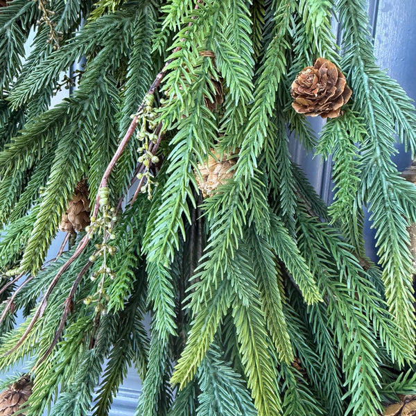 Hanukkah wreath, Chanukah wreath, Blue and gold bell wreath, norfolk pine front door wreath, All season wreath, Velvet ribbon double sided