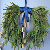 Hanukkah wreath, Chanukah wreath, Blue and gold bell wreath, norfolk pine front door wreath, All season wreath, Velvet ribbon double sided
