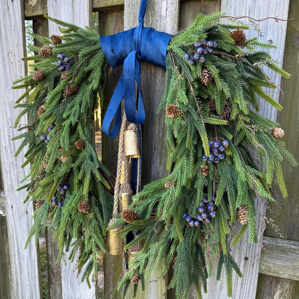 Front door winter wreath, Norfolk pine wreath, All season wreath, Housewarming gift, Farmhouse style wreath