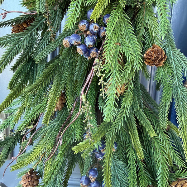 Front door winter wreath, Norfolk pine wreath, All season wreath, Housewarming gift, Farmhouse style wreath