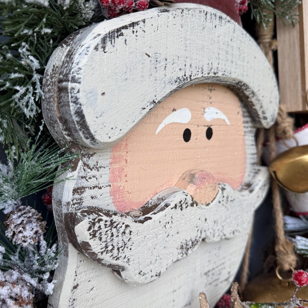 Santa wreath, Christmas wreath for front door, xmas wreath, Holiday wreath, Rustic Santa Wreath, Primitive Santa Wreath, Christmas decor xl