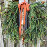 Fall greenery norfolk pine front door wreath with brass bells, Fall season, Thanksgiving wreath, Autumn wreath, Velvet double sided ribbon