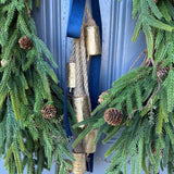 Hanukkah wreath, Chanukah wreath, Blue and gold bell wreath, norfolk pine front door wreath, All season wreath, Velvet ribbon double sided