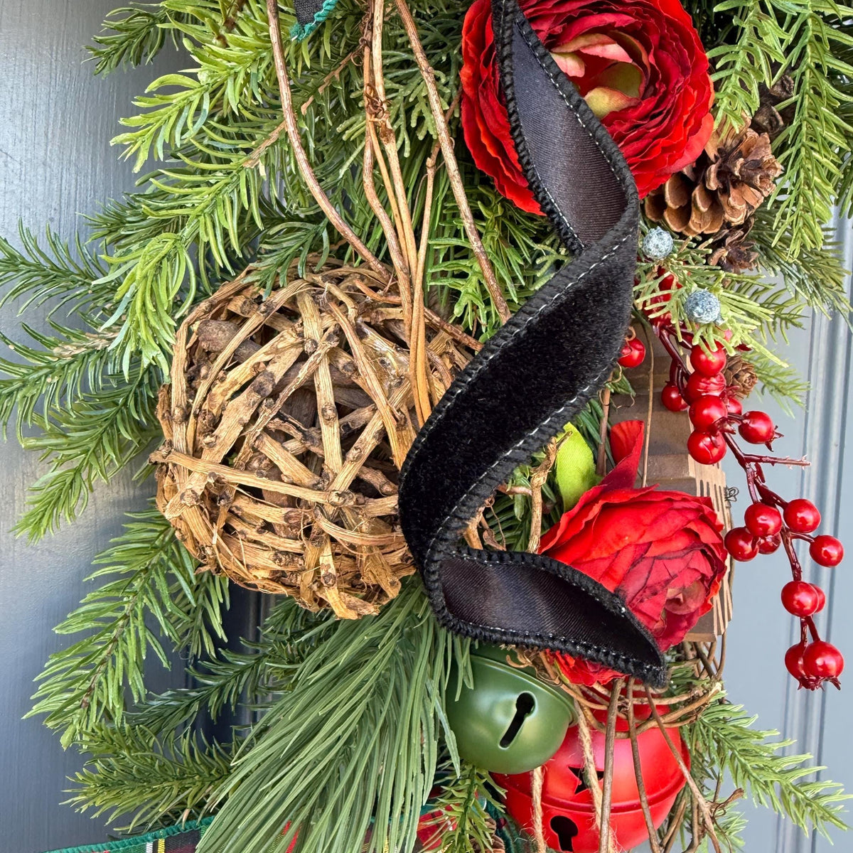 Christmas front door swag, Winter swag, Rustic swag, Traditional holiday door decor, Christmas pine decor, Wreath for front door 32” length